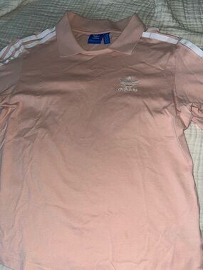adidas Pink Polo with White Shoulder Stripes
